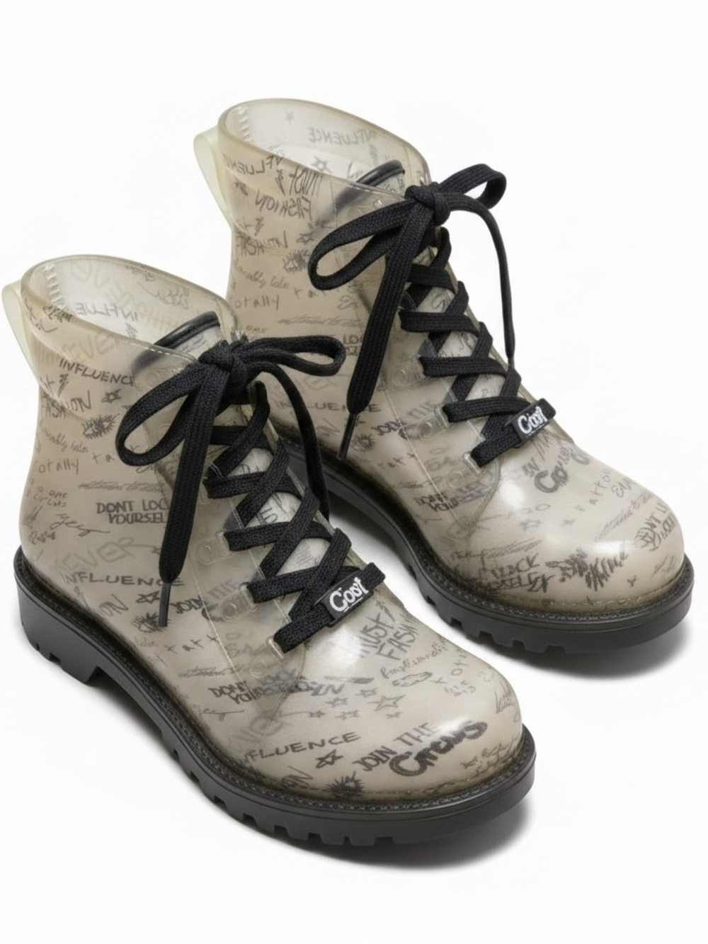 Translucent Black Lace-Up Rain Boots - Women